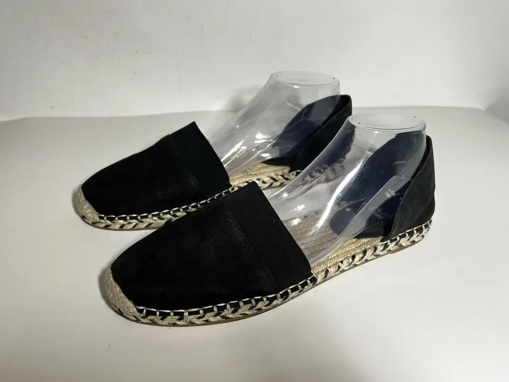 Eileen Fisher EUC Black Lady Tumbled Nubuck Espadrille Sandal Shoe 11 Slip On